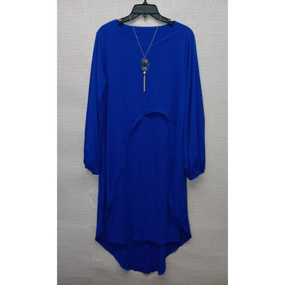 Elegant Modest Royal Blue Formal Dress with bell sleeves Size 2X and necklace - Picture 2 of 9